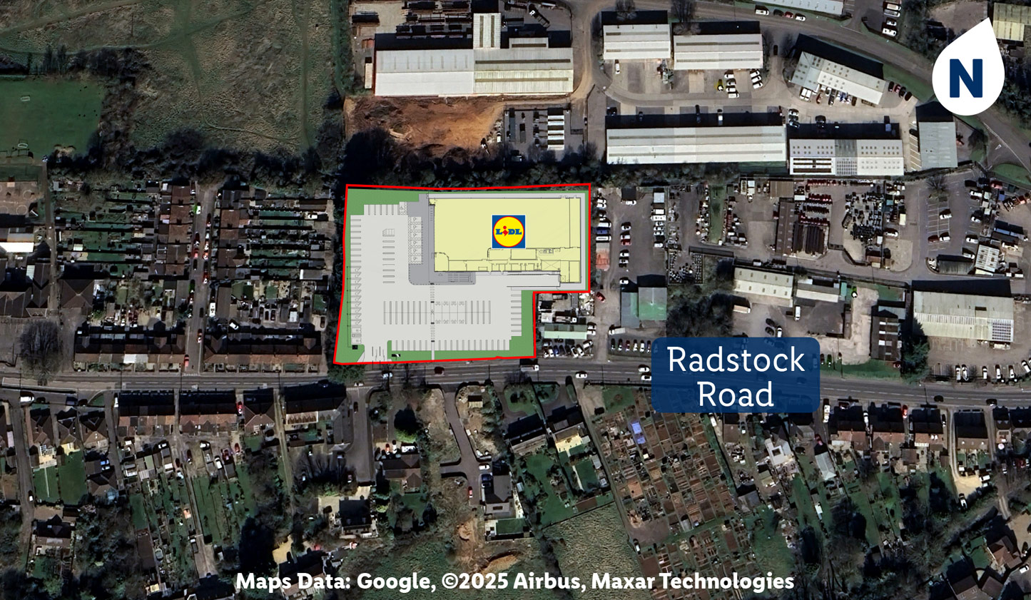 aerial view of the site with proposed store